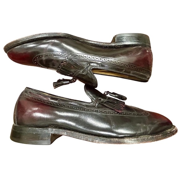 Johnston & Murphy Men’s Tassel Loafers Burgundy Black Leather Wingtip - Picture 6 of 8